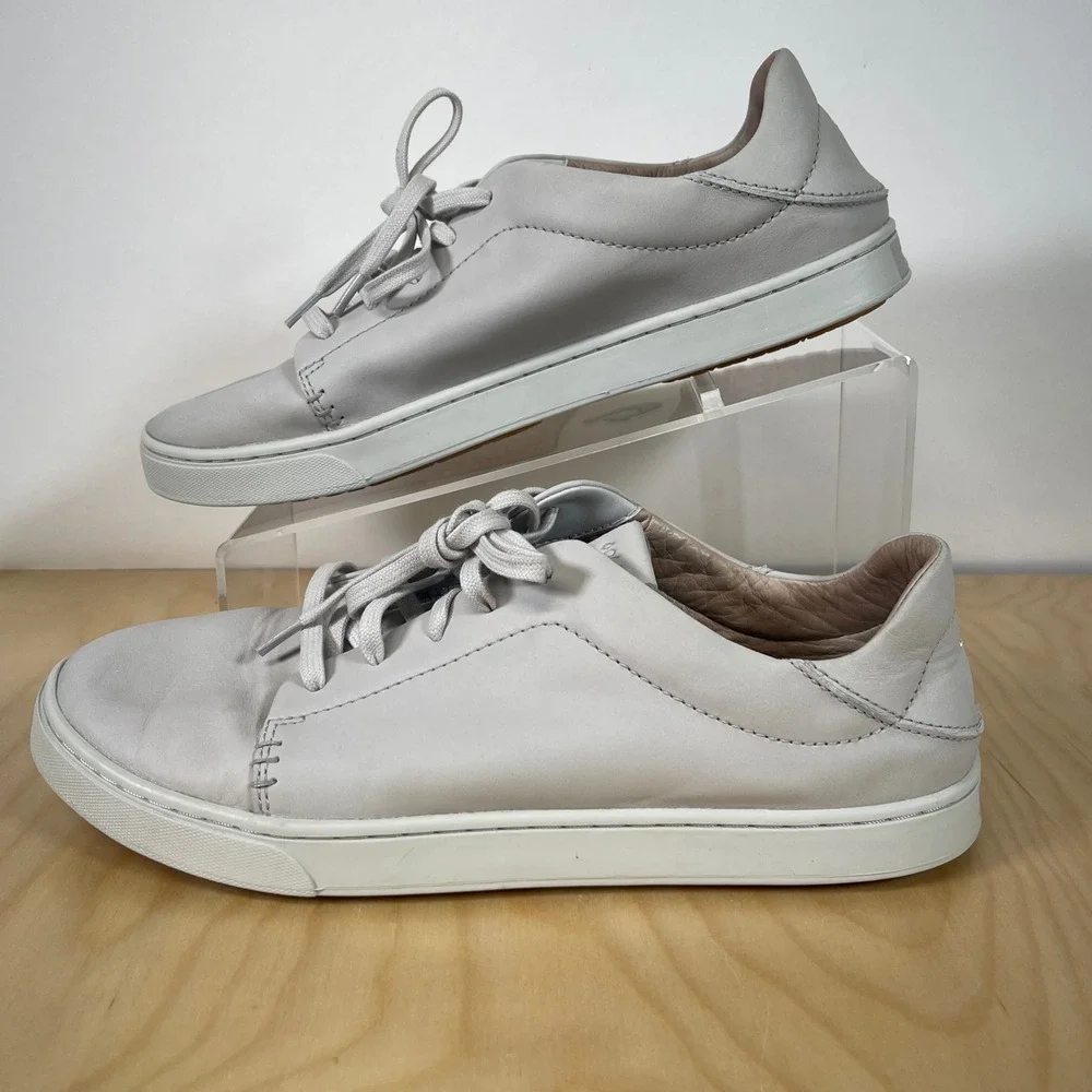 OluKai Pehuea Li Ili Women's Leather Sneakers Light Gray‎ Casual Shoes